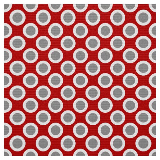 Retro circled dots, deep red and grey fabric