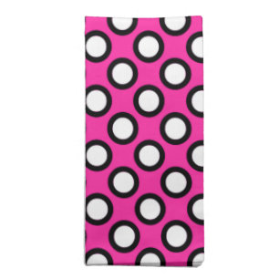 Retro circled dots, fuchsia, black and white cloth napkin