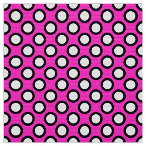 Retro circled dots, fuchsia, black and white fabric