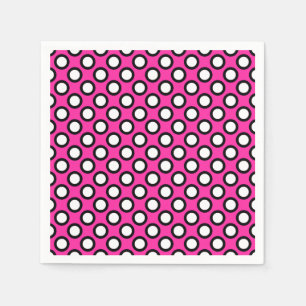 Retro circled dots, fuchsia, black and white napkins