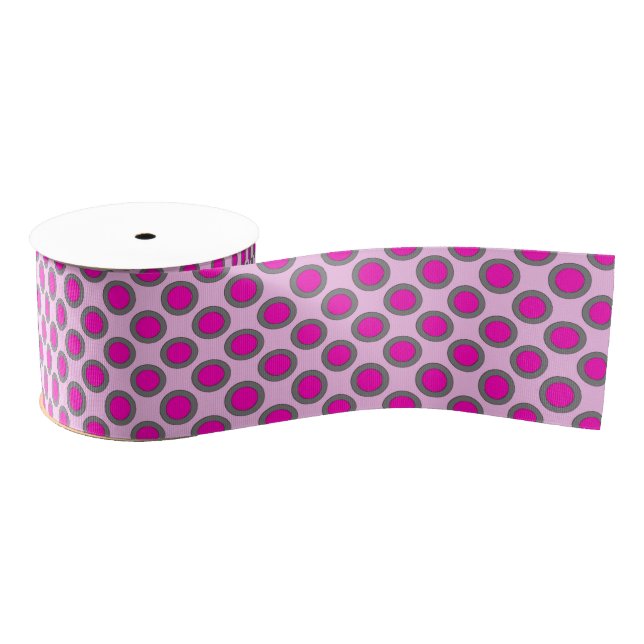 Retro Circled Dots, Fuchsia, Gray and Pink Grosgrain Ribbon (Spool)