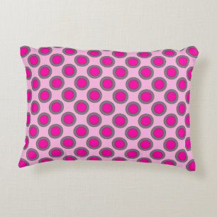 Retro circled dots, fuchsia, grey and pink accent pillow