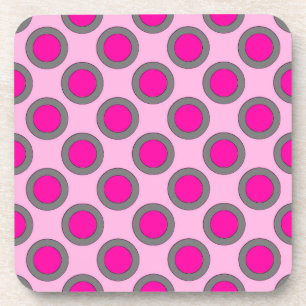 Retro circled dots, fuchsia, grey and pink beverage coaster