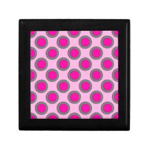 Retro circled dots, fuchsia, grey and pink keepsake box