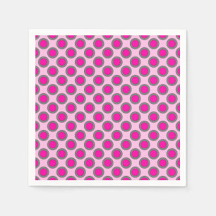 Retro circled dots, fuchsia, grey and pink napkins