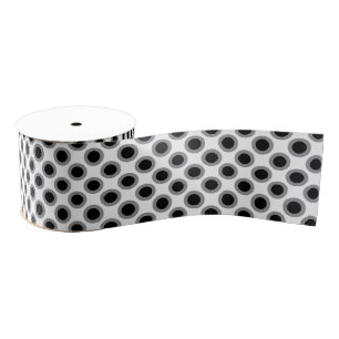 Retro Circled Dots, Gray, Black and White Grosgrain Ribbon