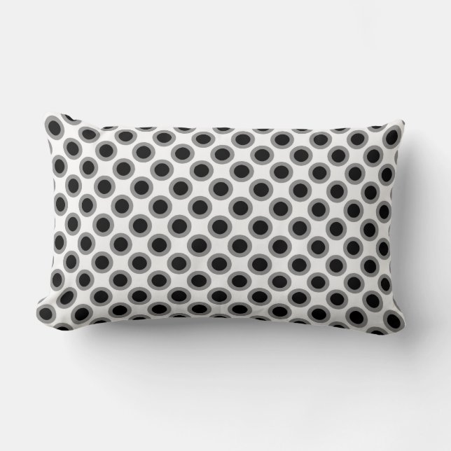 Retro circled dots, grey, black and white lumbar pillow (Front)