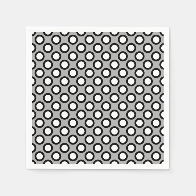 Retro circled dots, grey, black and white napkins (Front)