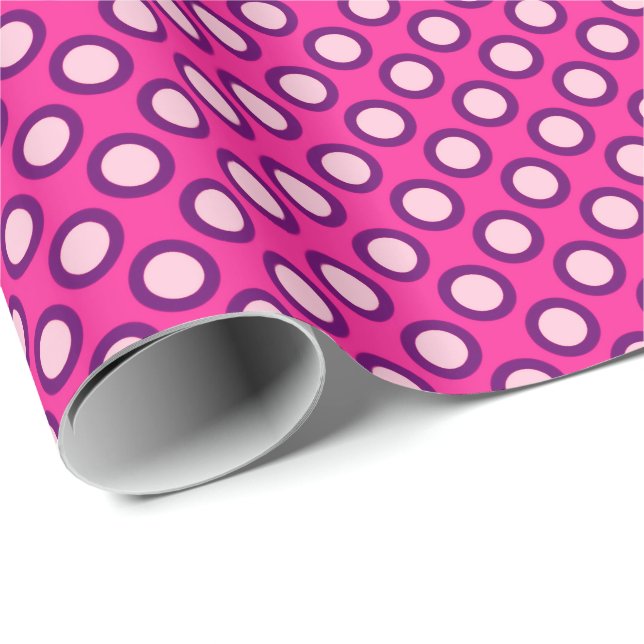 Retro circled dots, magenta, pink and purple wrapping paper (Roll Corner)