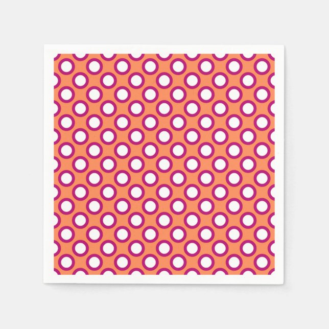 Retro circled dots, mandarin orange and magenta paper napkins (Front)