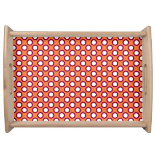 Retro circled dots, mandarin orange and magenta serving tray