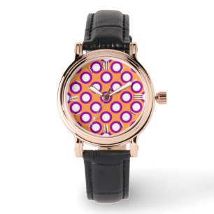 Retro circled dots, mandarin orange and magenta watch