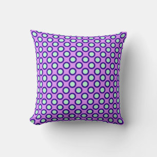 Retro circled dots, orchid, violet and blue throw pillow