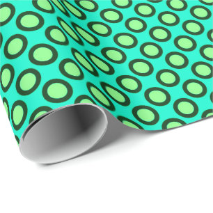 Retro circled dots, peacock and light green wrapping paper