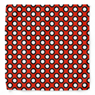 Retro circled dots, red, black and white bandana