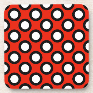Retro circled dots, red, black and white beverage coaster
