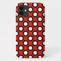 Retro circled dots, red, black and white