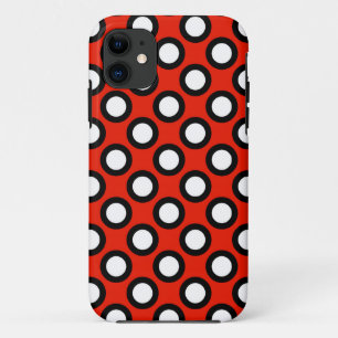 Retro circled dots, red, black and white iPhone 11 case