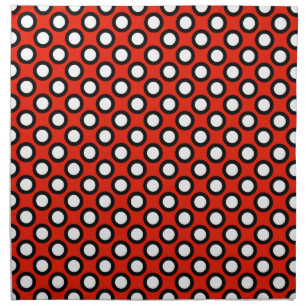 Retro circled dots, red, black and white cloth napkin