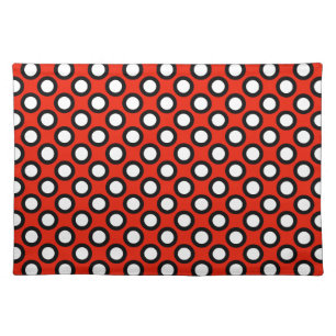 Retro circled dots, red, black and white cloth placemat