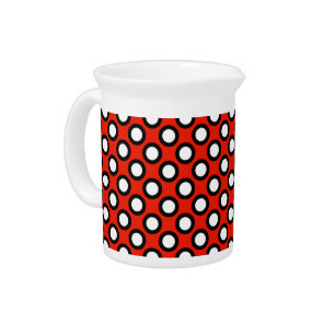 Retro circled dots, red, black and white drink pitcher
