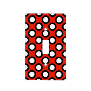 Retro circled dots, red, black and white light switch cover