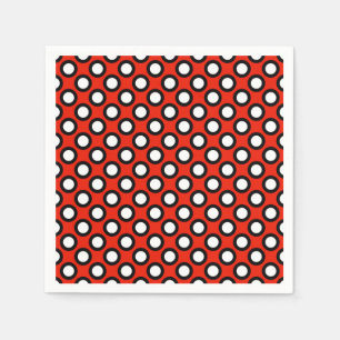 Retro circled dots, red, black and white napkins