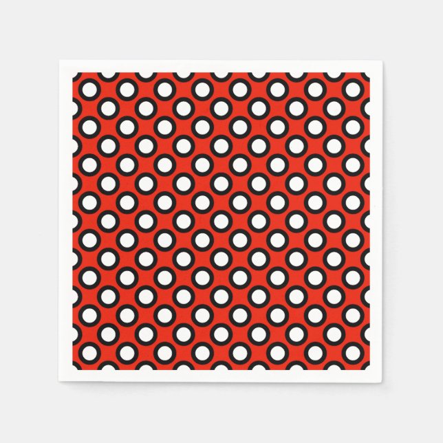 Retro circled dots, red, black and white napkins (Front)