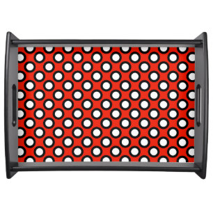Retro circled dots, red, black and white serving tray