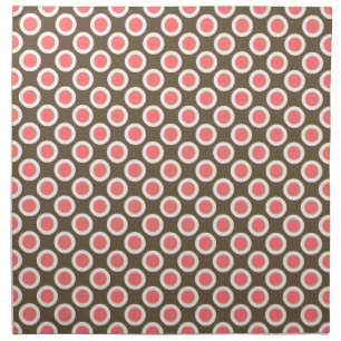 Retro circled dots, taupe and coral pink cloth napkin