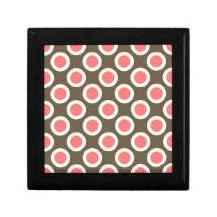 Retro circled dots, taupe and coral pink keepsake box