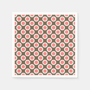 Retro circled dots, taupe and coral pink napkins