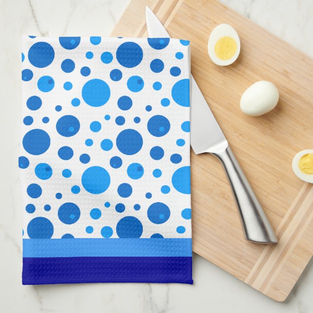 Retro Circles and Polka Dots in Blues Kitchen Towel (Quarter Fold)