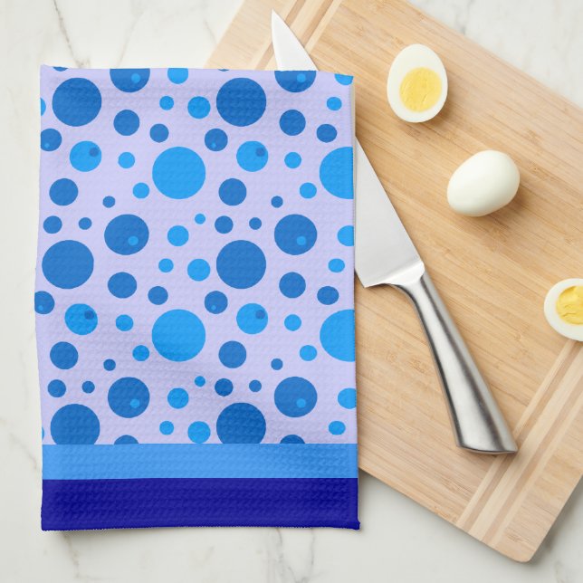 Retro Circles and Polka Dots in Blues on Blue Kitchen Towel (Quarter Fold)