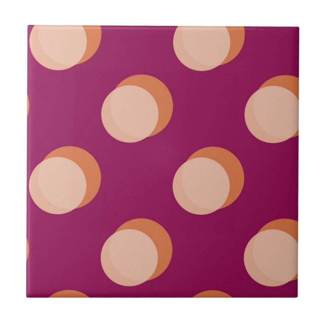 Retro Circles and Shadows Bold Pattern Purple Ceramic Tile (Front)