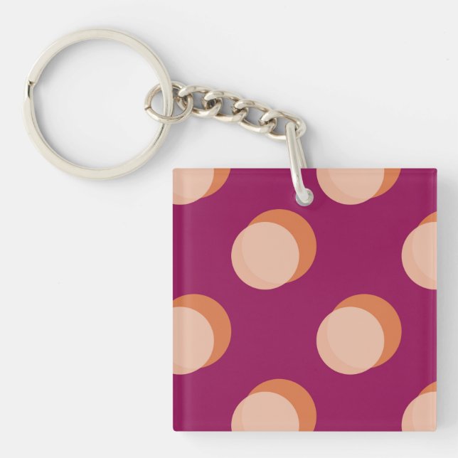Retro Circles and Shadows Bold Pattern Purple Keychain (Front)