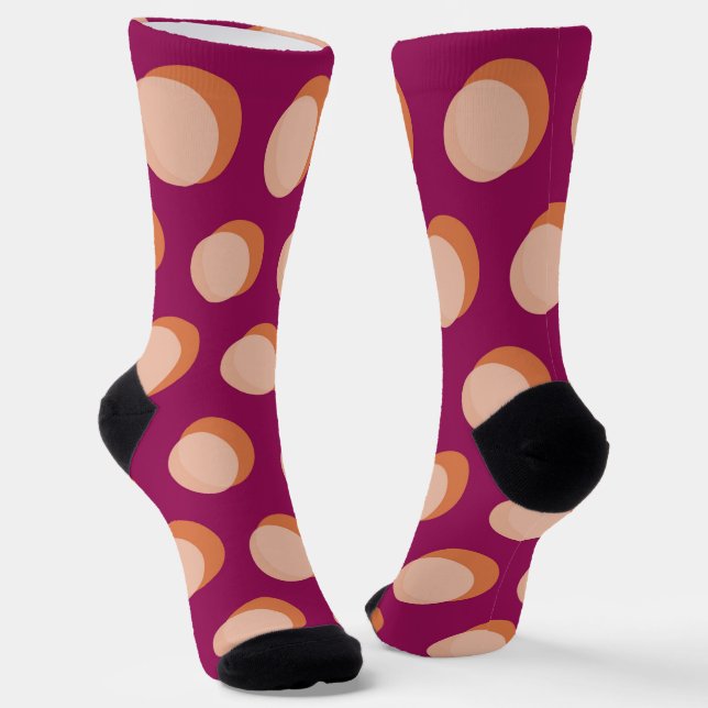 Retro Circles and Shadows Bold Pattern Purple Socks (Angled)