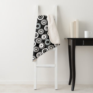 Retro Circles Black White Sherpa Blanket