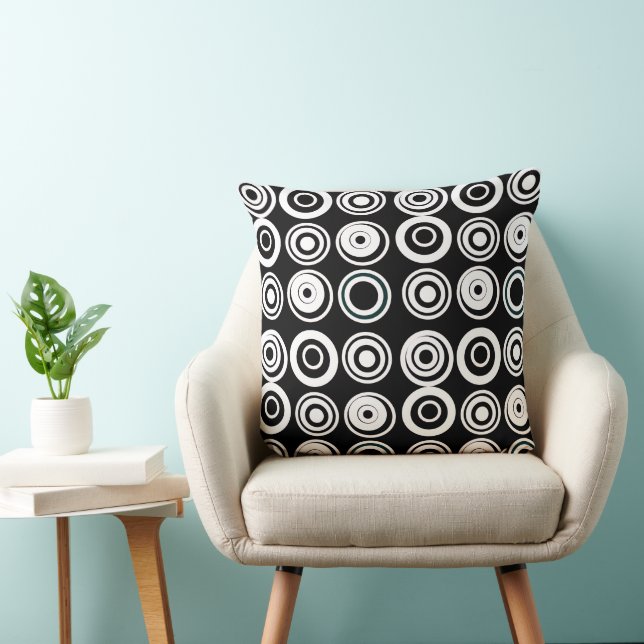 Retro Circles Black White Throw Pillow (Chair)