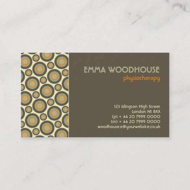 Retro!Circles Brown, Orange, Beige and Aqua Business Card (Front)