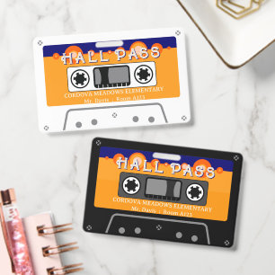 retro circles cassette tape school hall pass badge