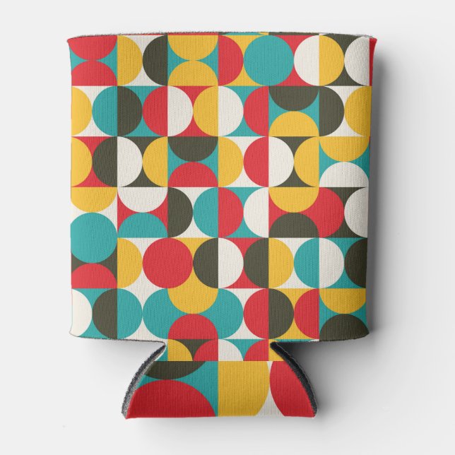 Retro Circles: Colorful Hipster Pattern. Can Cooler (Front)
