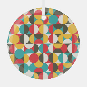Retro Circles: Colorful Hipster Pattern. Glass Ornament