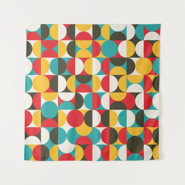 Retro Circles: Colorful Hipster Pattern. Tapestry (Front)