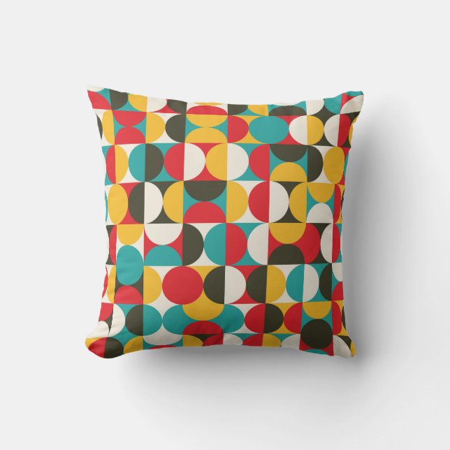 Retro Circles: Colorful Hipster Pattern. Throw Pillow (Front)