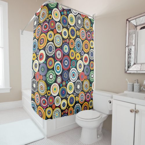 Retro Circles Colorful Pattern Shower Curtain