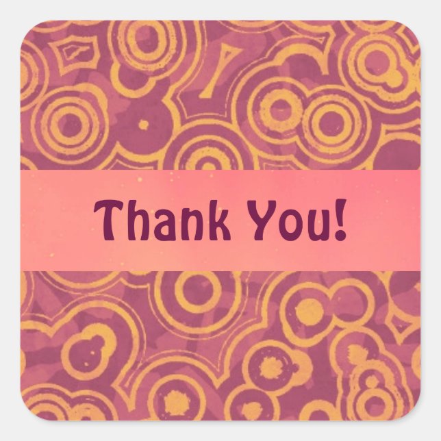 Retro Circles Grunge Pattern Thank You Square Sticker (Front)