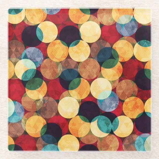 Retro circles, grunge texture seamless pattern. glass coaster (Front)