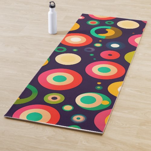 retro circles in various colors yoga mat