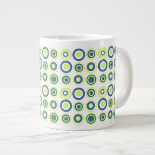 Retro Circles Lime Pea Green Teal On White  Giant Coffee Mug